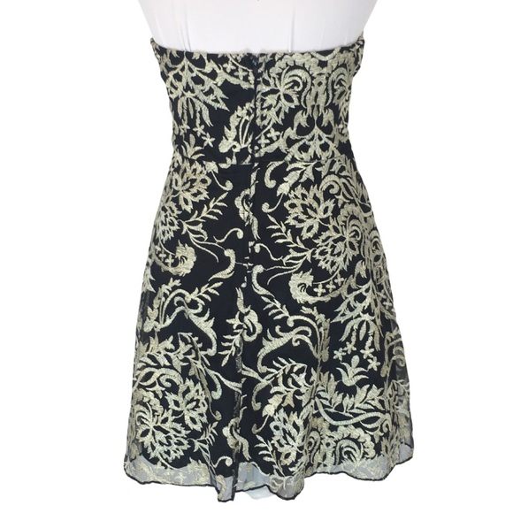 Windsor Halter Black Gold Embroider Open Back Fit n Flare Mini Dress sizE 3 - Picture 9 of 12
